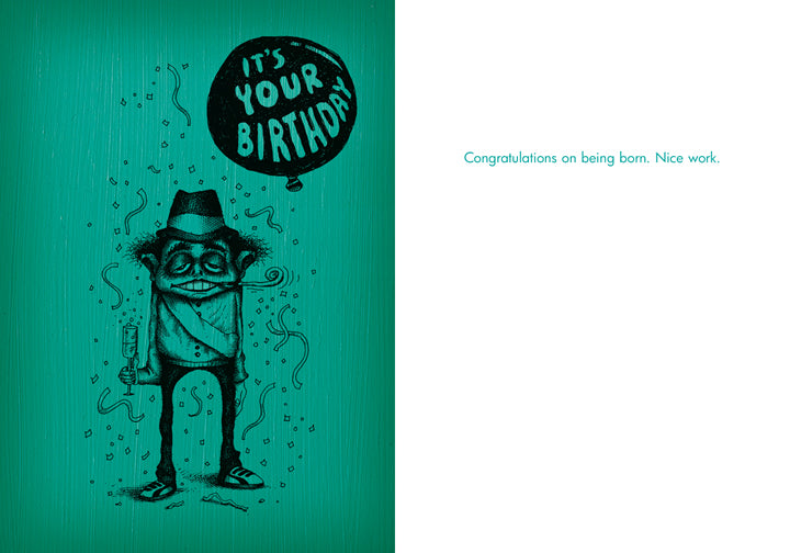 Bald Guy Birthday - Happy Birthday (Congrats on being born) Greeting Card - LocoSonix