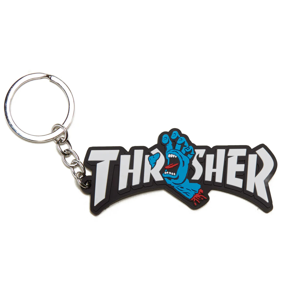 Santa Cruz Thrasher Screaming Logo Keychain - Black/Blue 3.5x1.5"