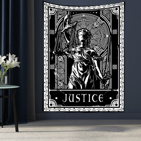 Black Tarot Card Tapestry - JUSTICE [75x58cm]