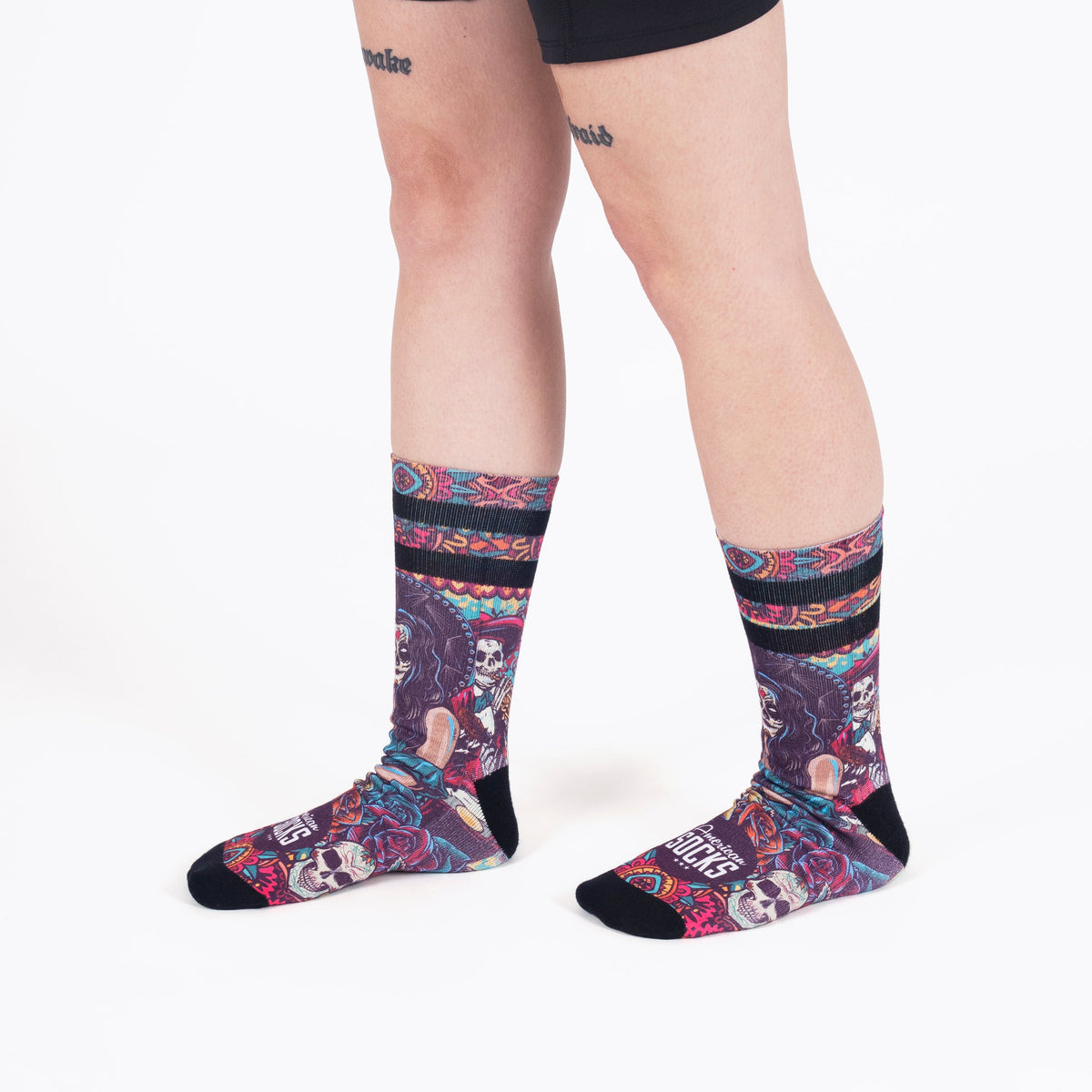 American Socks Día De Los Muertos Mid-High Socks on foot, side view