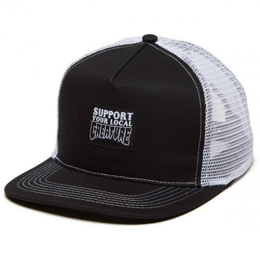 Creature Support Label Mid-Profile Mesh Trucker Cap - Black/White