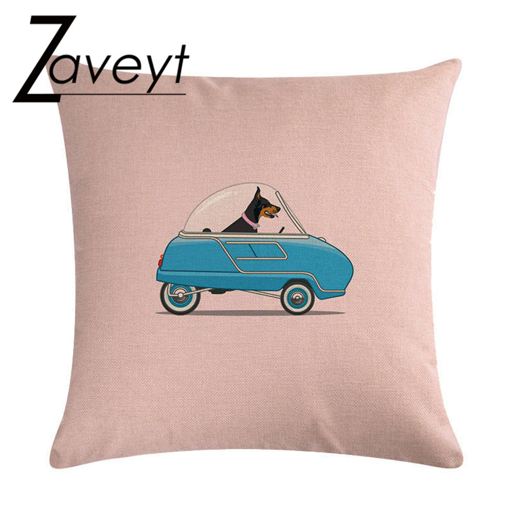 LX Funny Cartoon - Dog Drive Caravan Pillowcase [9973]