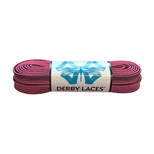 Derby Regular Waxed Roller Skates Laces - Black/Hot Pink Stripe 72" [183cm]