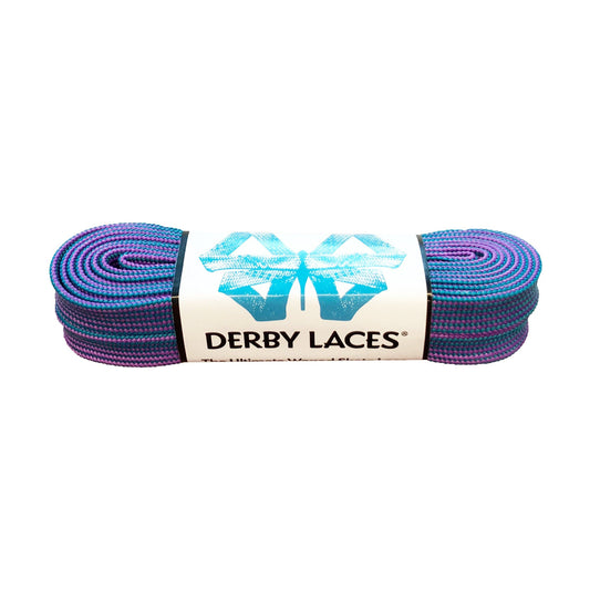 Derby Regular Waxed Roller Skates Laces - Purple/Teal Stripe 72" [183cm]