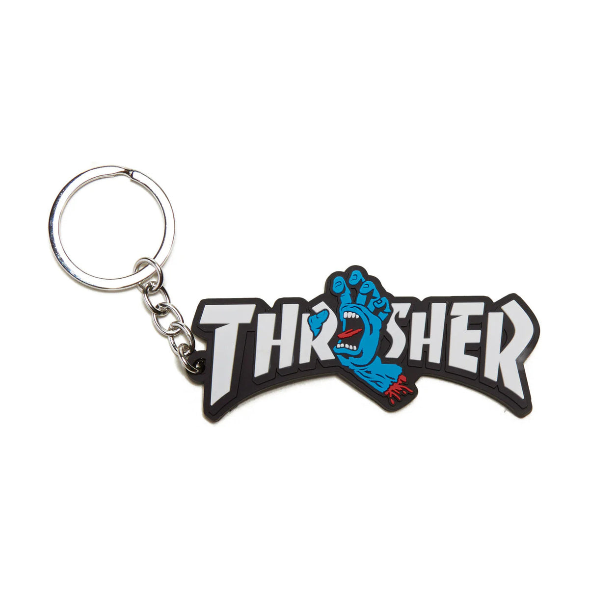 Santa Cruz Thrasher Screaming Logo Keychain - Black/Blue 3.5x1.5"