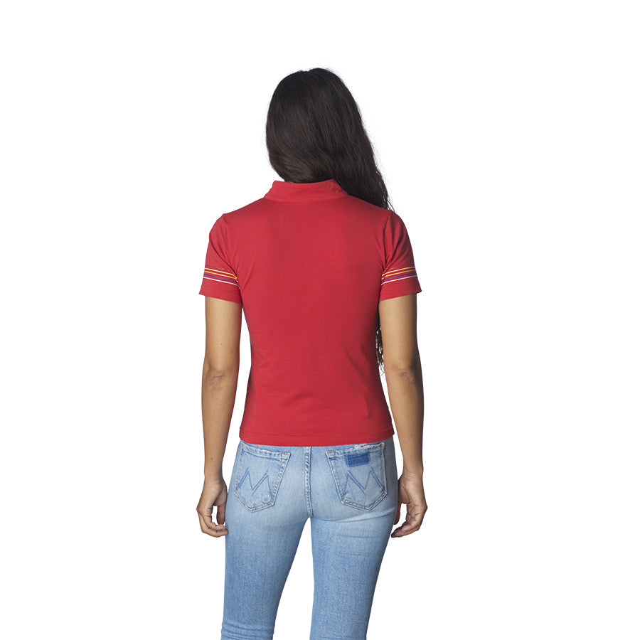 Santa Cruz Absent Flame Dot Mock Neck S/S Shirt - Red [women]