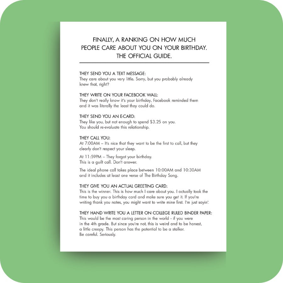 Bald Guy Birthday Rankings greeting card, inside on color