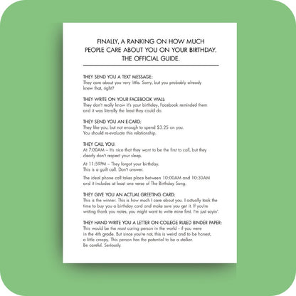 Bald Guy Birthday Rankings greeting card, inside on color