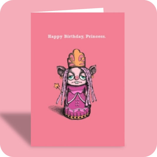 Bald Guy Happy Birthday Princess greeting card, front
