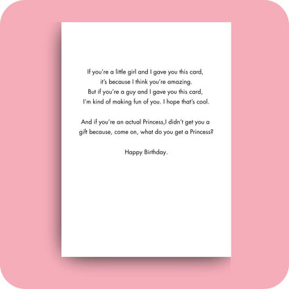 Bald Guy Happy Birthday Princess greeting card, inside