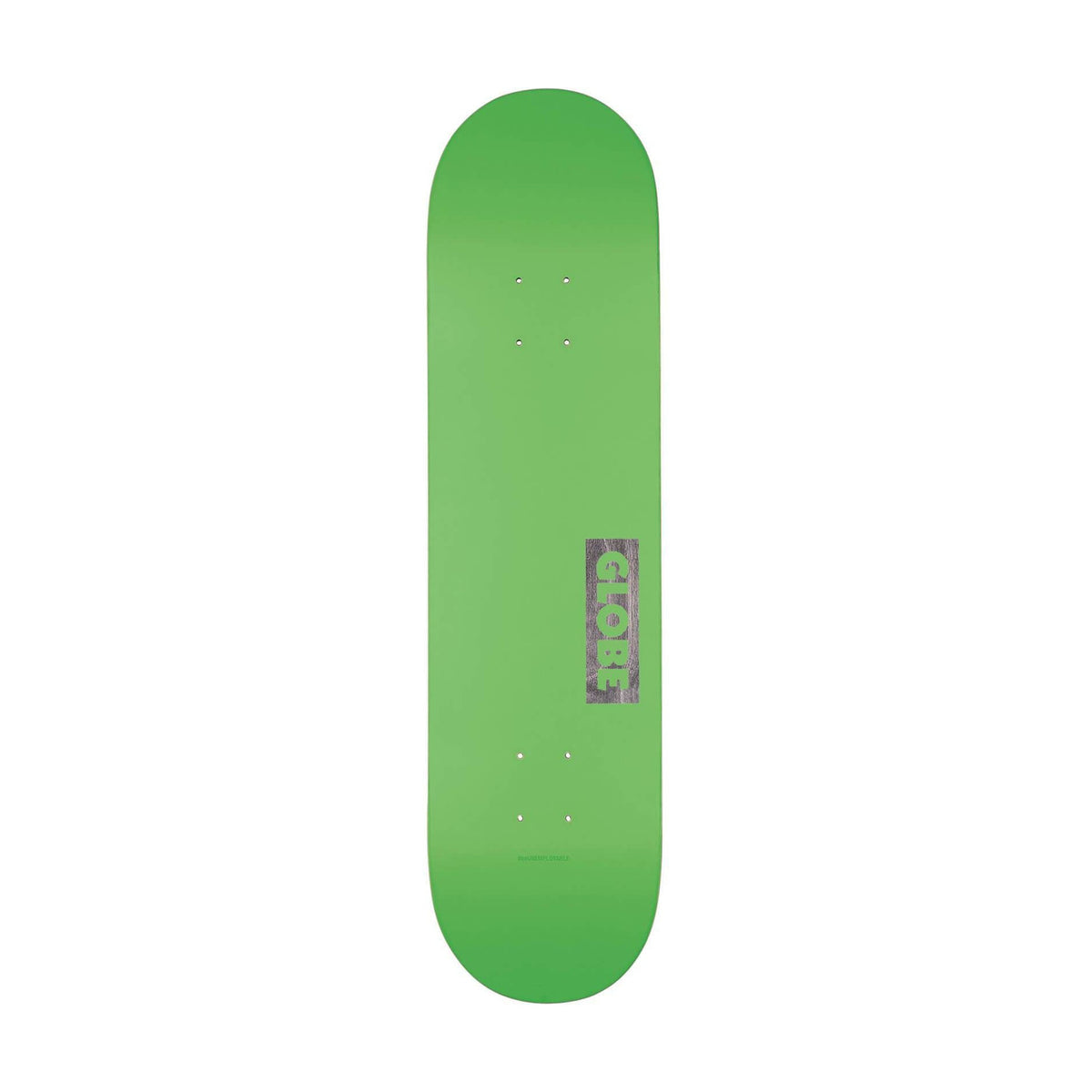 Globe Goodstock skateboard deck in neon green with a Globe label on a white background