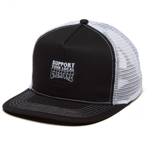 Creature Support Label Mesh Trucker Mid Profile Hat - Black/White