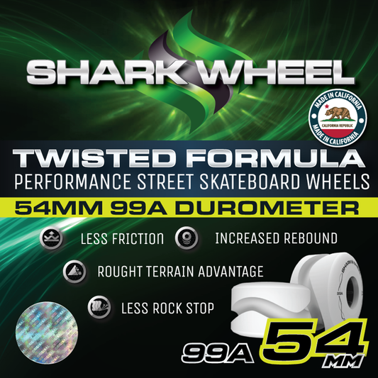 Shark Wheel Twisted Street/Park Skateboard Wheels - White 54mm 99A [set/4]