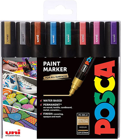 Uni POSCA PC-5M Paint Marker Set 1.8-2.5mm [8C] Metallic Colors