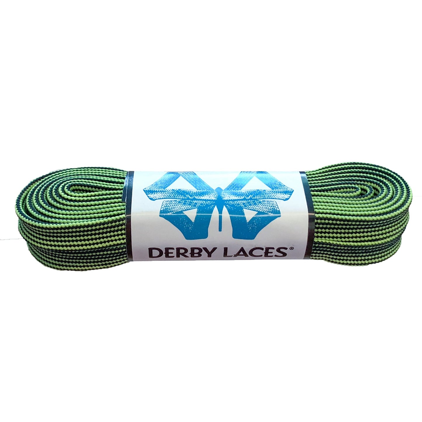 Derby Regular Waxed Roller Skates Laces - Black/Lime Green Stripe 72" [183cm]