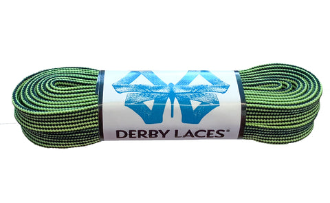 Derby REGULAR Waxed Roller Skates Laces - Black/Lime Green Stripe  72" [183cm]