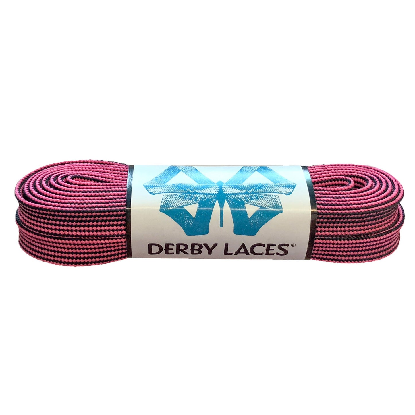 Derby Regular Waxed Roller Skates Laces - Black/Hot Pink Stripe 72" [183cm]