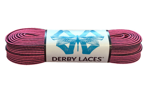 Derby REGULAR Waxed Roller Skates Laces - Black/Hot Pink Stripe  72" [183cm]