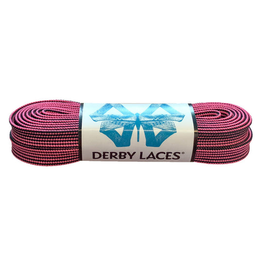 Derby Regular Waxed Roller Skates Laces - Black/Hot Pink Stripe 96" [244cm]