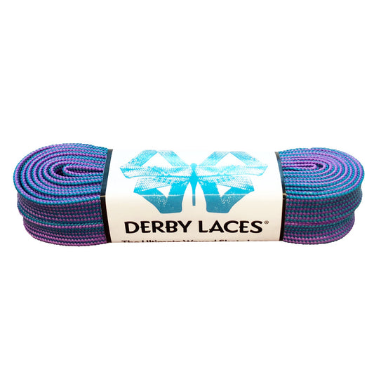 Derby Regular Waxed Roller Skates Laces - Purple/Teal Stripe 72" [183cm]