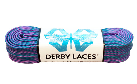 Derby REGULAR Waxed Roller Skates Laces - Purple/Teal Stripe  96" [244cm]