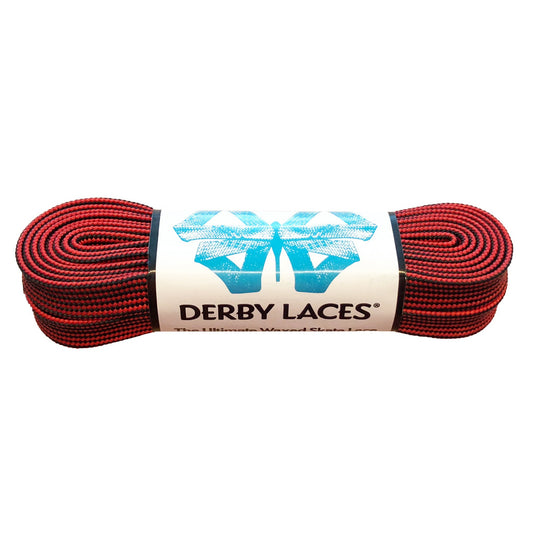 Derby Regular Waxed Roller Skates Laces - Black/Red Stripe 72" [183cm]