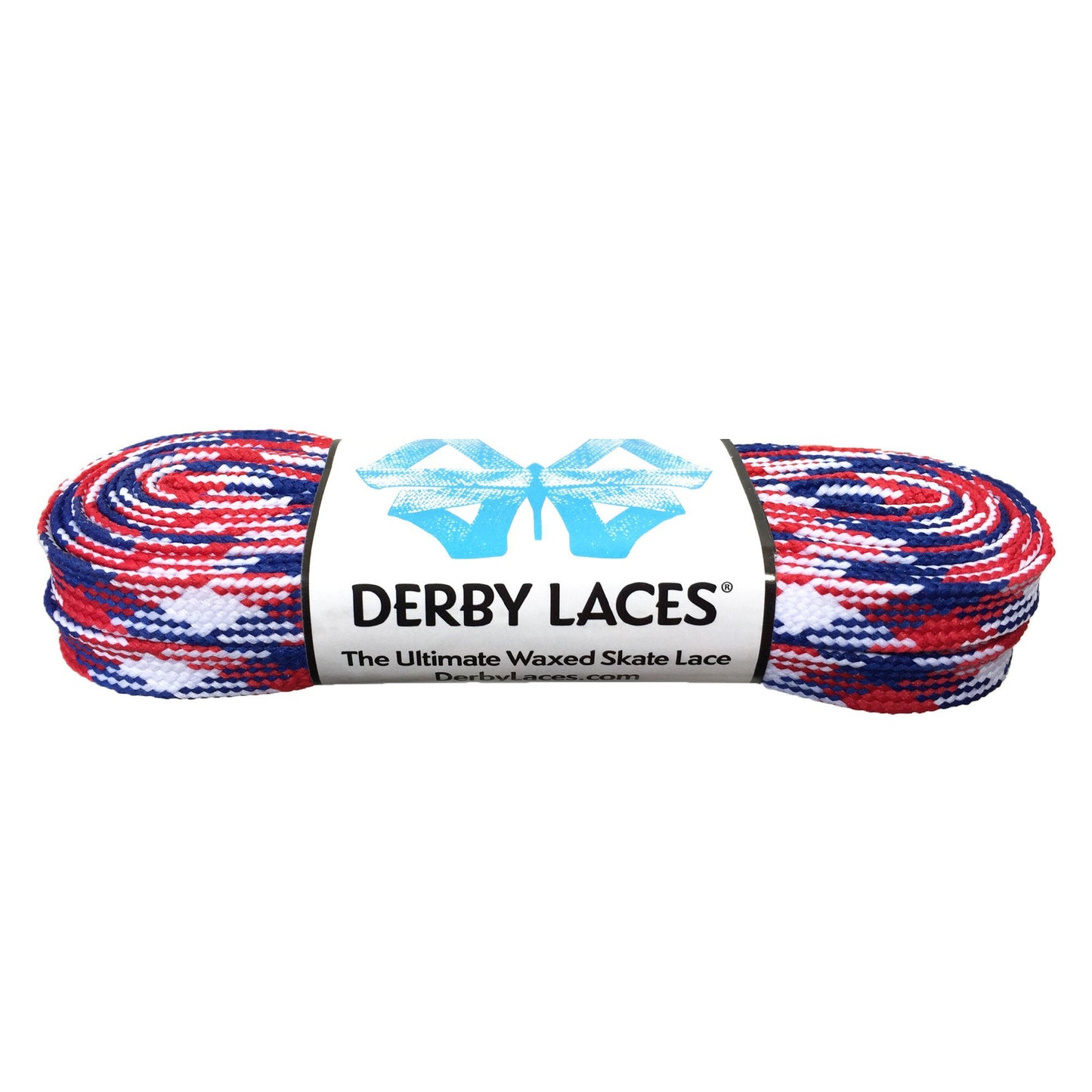 Derby Regular Waxed Roller Skates Laces - Red/White/Blue 72" [183cm]