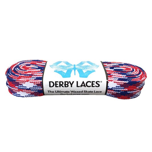 Derby Regular Waxed Roller Skates Laces - Red, White,/Blue 72" [183cm]