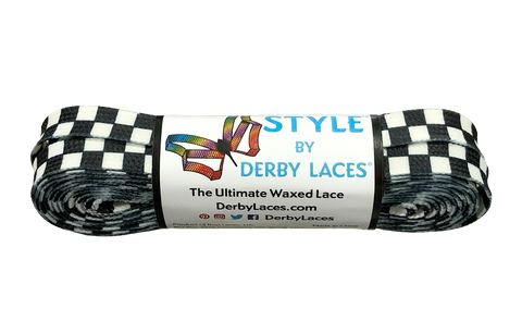 Derby STYLE Waxed Roller Skates Laces - Checkered Black/White  54" [137cm]