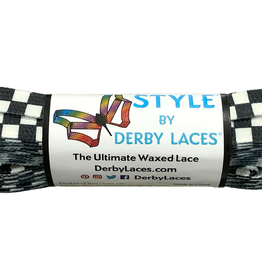 Derby Style Waxed Roller Skates Laces - Checkered White 96" [244cm]