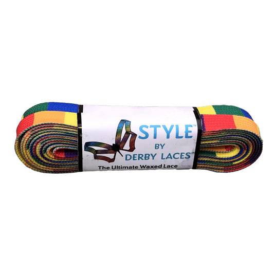 Derby Style Waxed Roller Skates Laces - Rainbow Block 54" [137cm]