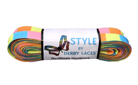 Derby STYLE Waxed Roller Skates Laces - Summer Beach Block  96" [244cm]