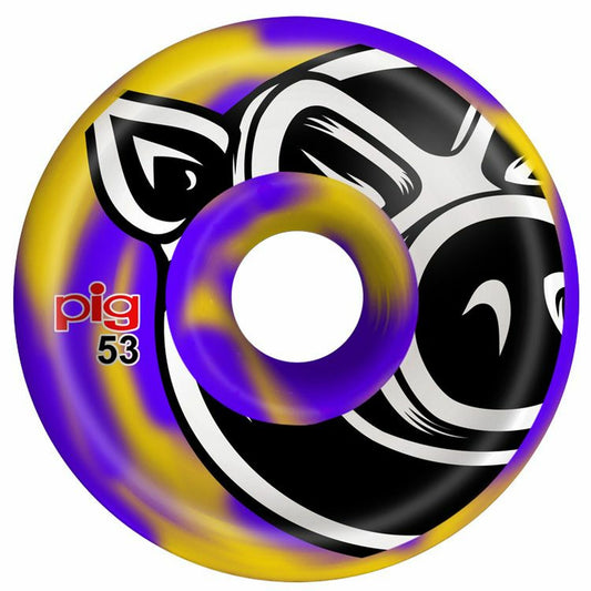 Pig Head Conical Skateboard Wheels - Swirl Purple/Yellow 53mm [set/4]