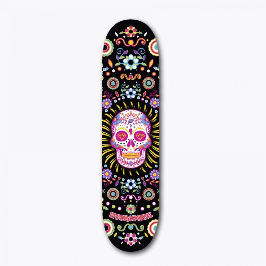 HydroPonic Mexican Skull Skateboard Deck - Black 8.25"