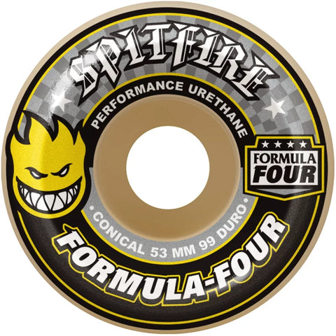 Spitfire F4 CONICAL Skateboard Wheels - Yellow Print 53mm 99A [set/4]